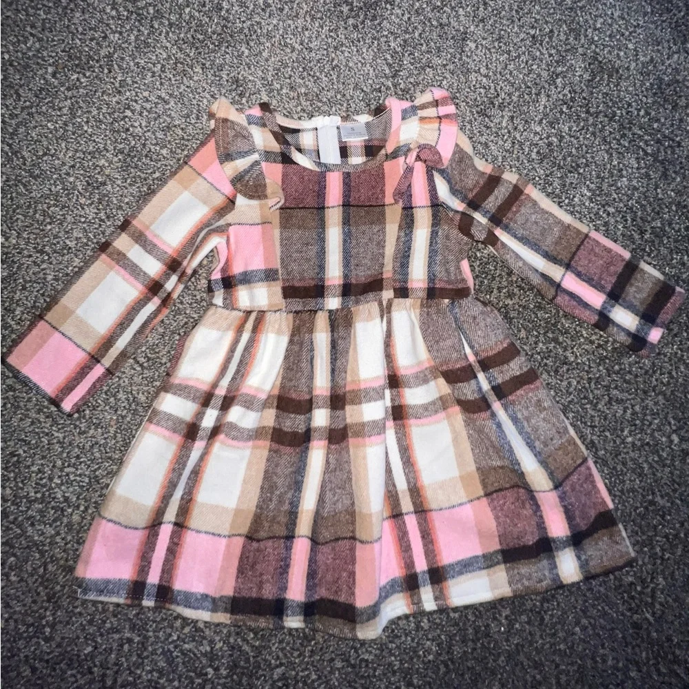 Sparkle in Pink Dress  Brown& Pink Plaid  Long Sleeve Dress  Size 3T Brand New